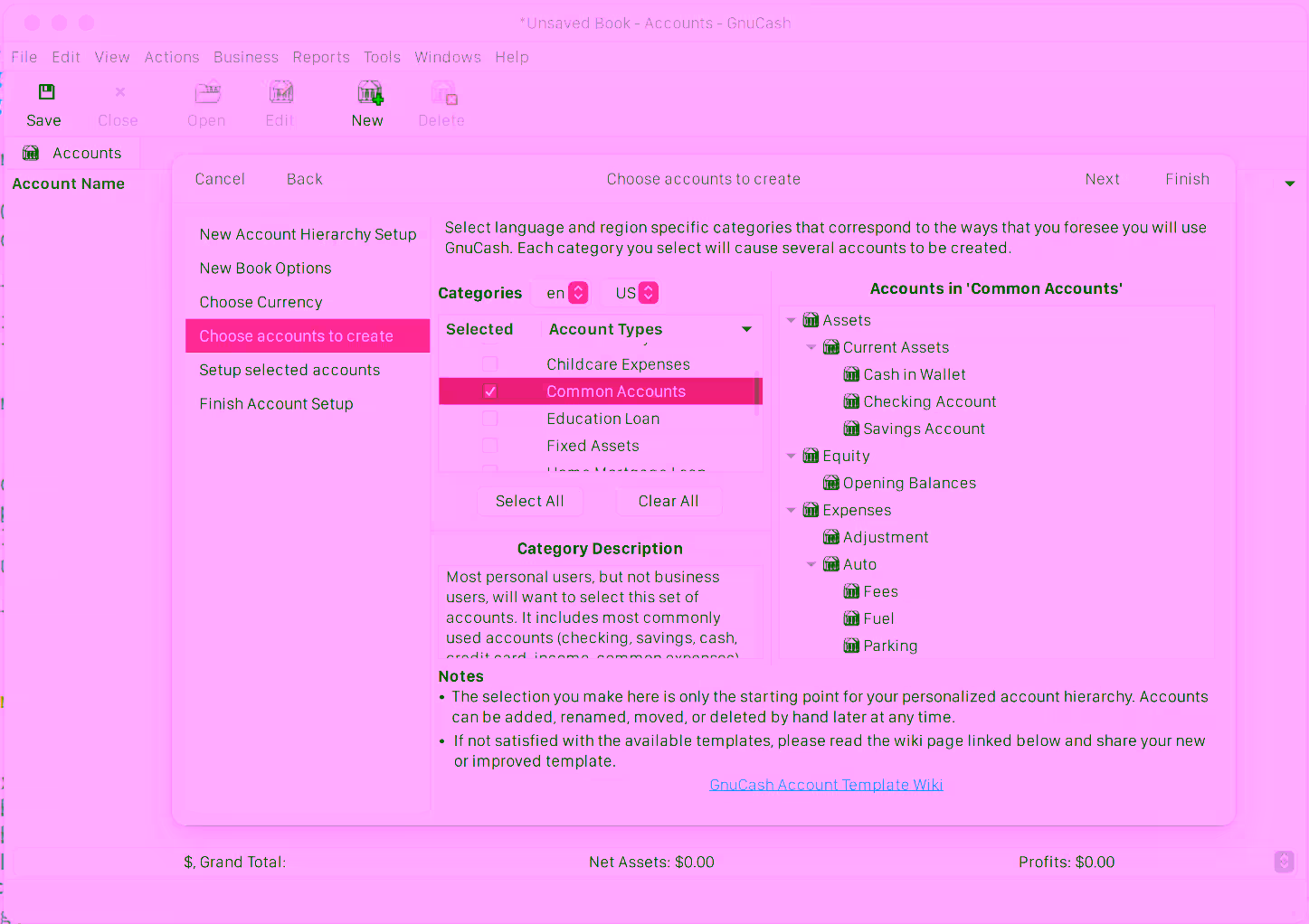 Creating GNUCash Accounts
