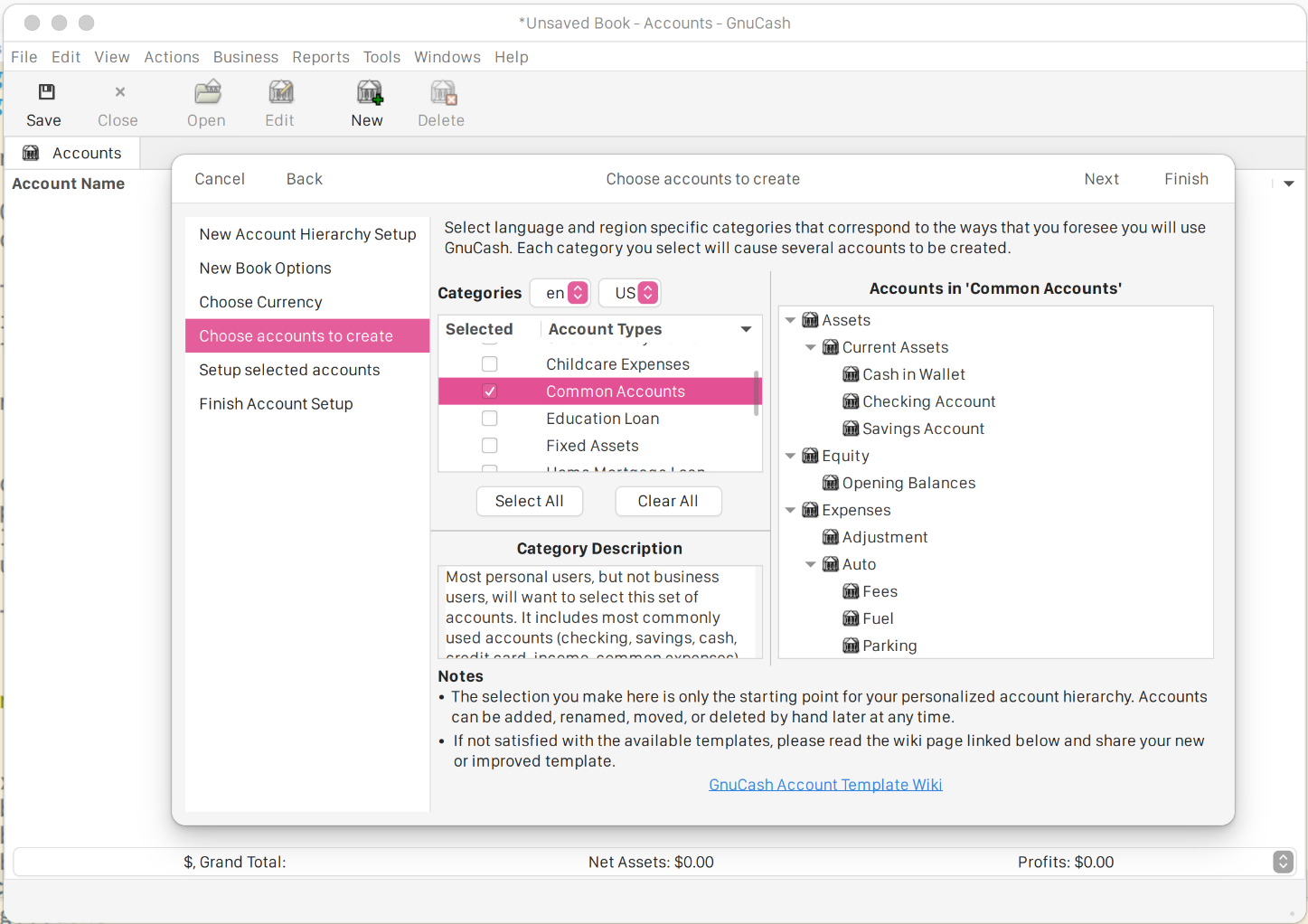 Creating GNUCash Accounts